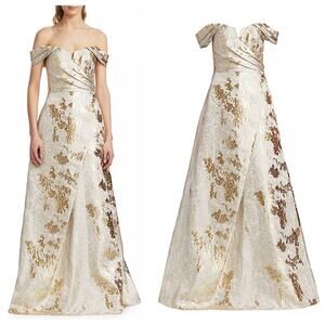 Rene Ruiz Collection Brocade Off-The-Shoulder Gown